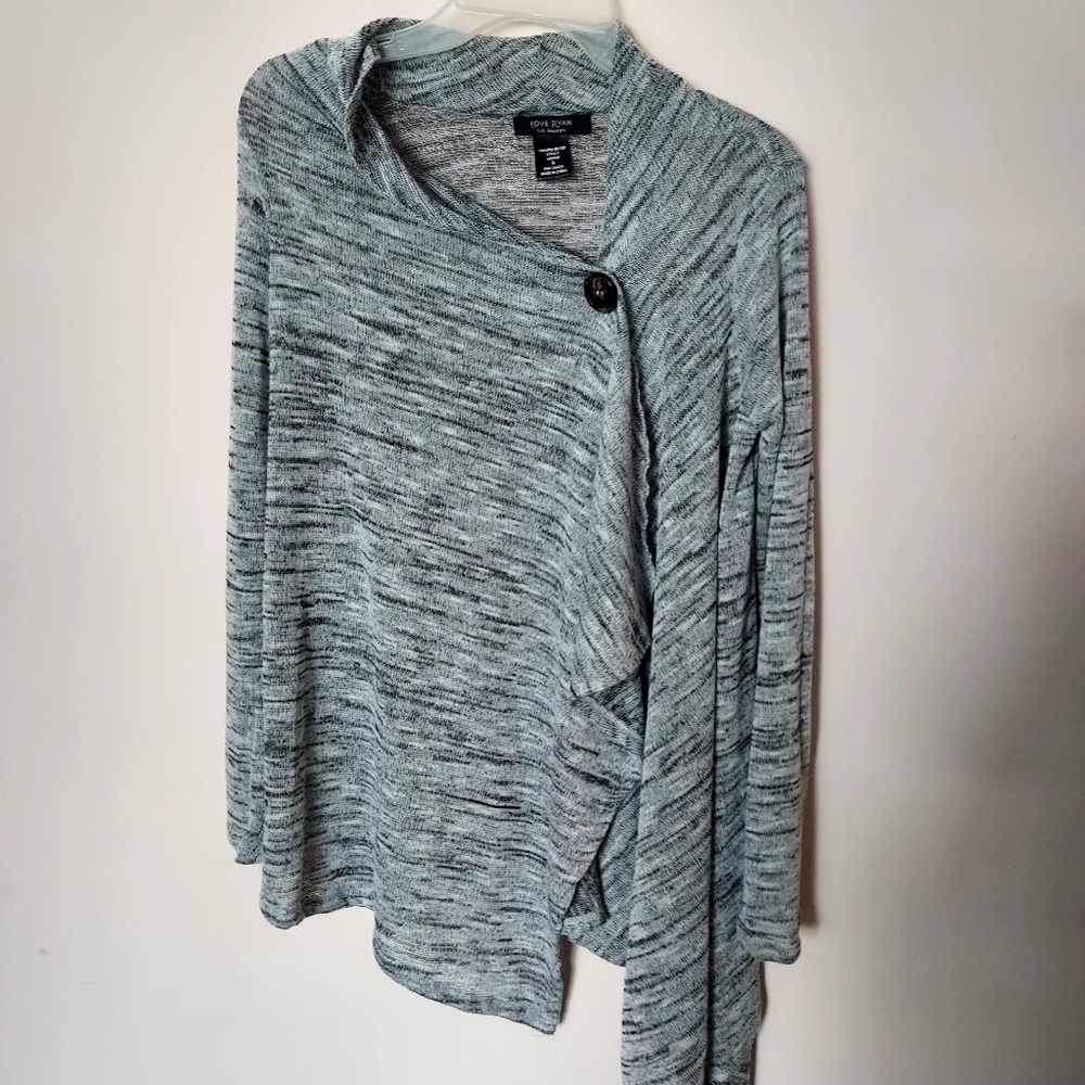 Love Ryan LA Asymetrical Salt & Pepper Cardigan Sweater Slouchy Relaxed Fit